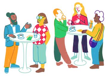 Illustration zu Gesprächssituation während der Fachtagung