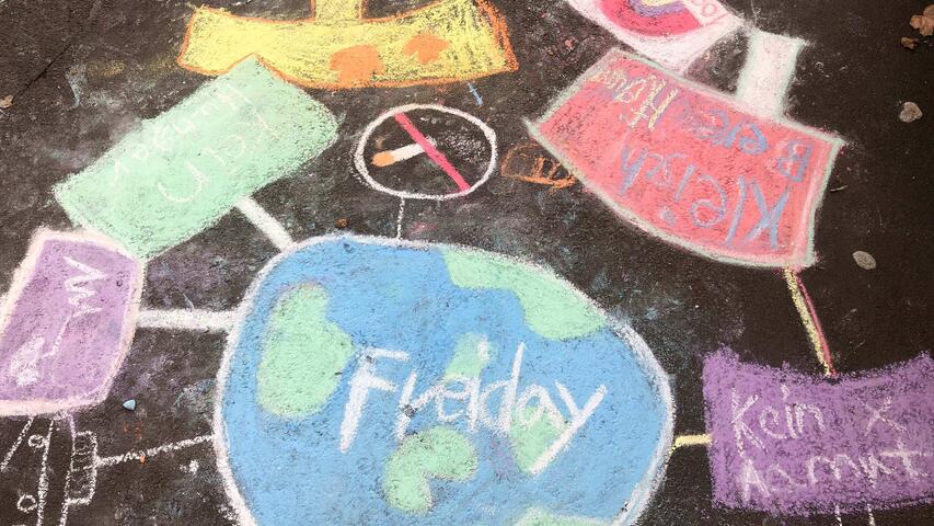 Kreidebild mit einer Welt und FREI DAY Schriftzug