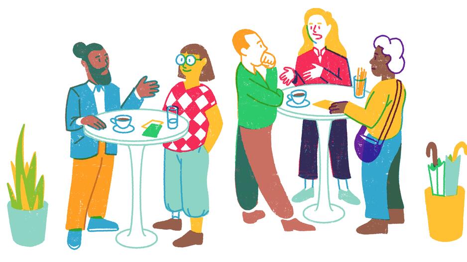 Illustration zu Gesprächssituation während der Fachtagung