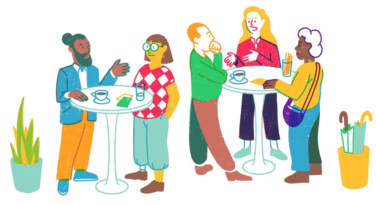 Illustration zu Gesprächssituation während der Fachtagung